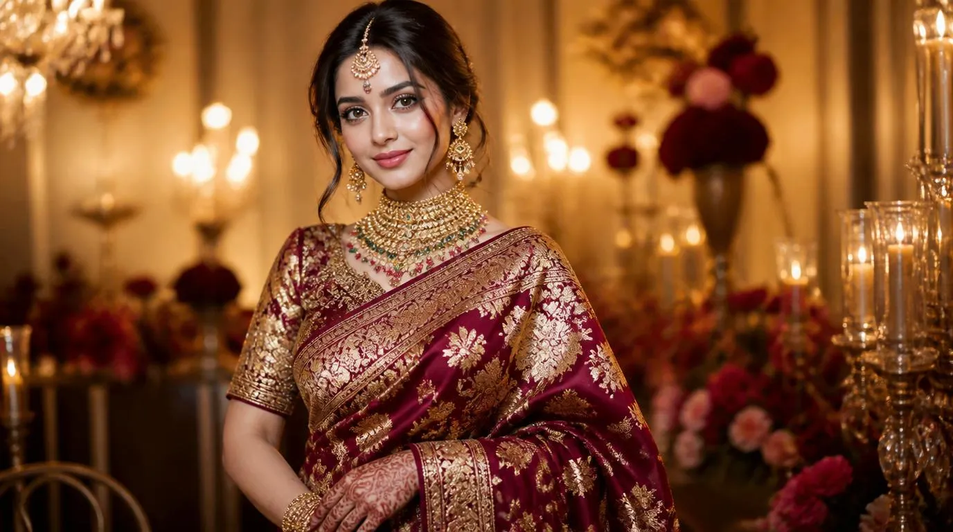 Traditional Benarasi saree with heavy zari work