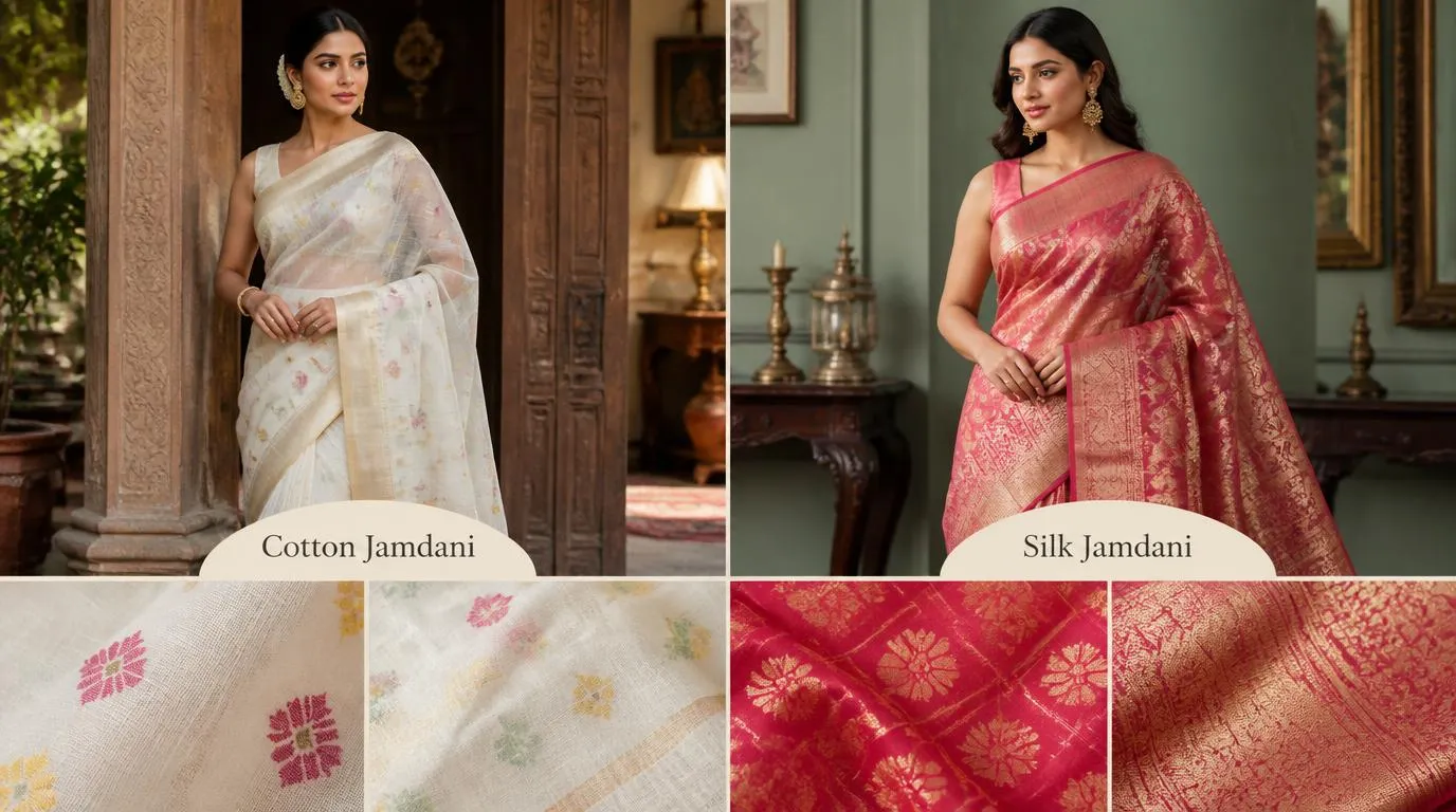 Cotton Jamdani and Silk Jamdani side by side