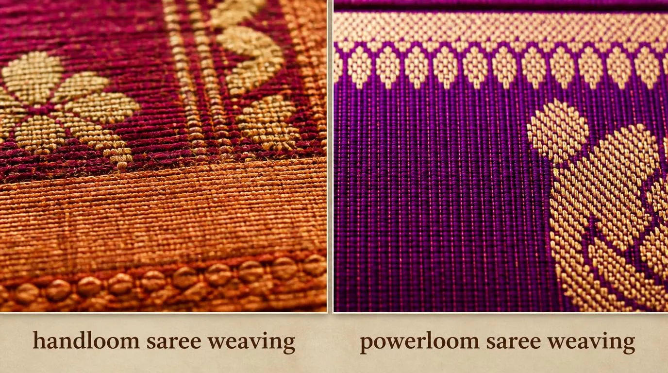Close-up comparison of handloom and powerloom weave