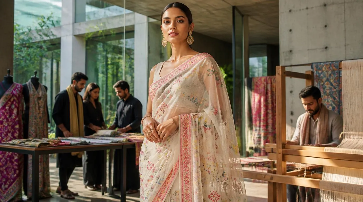 Modern fashion show featuring Jamdani sarees