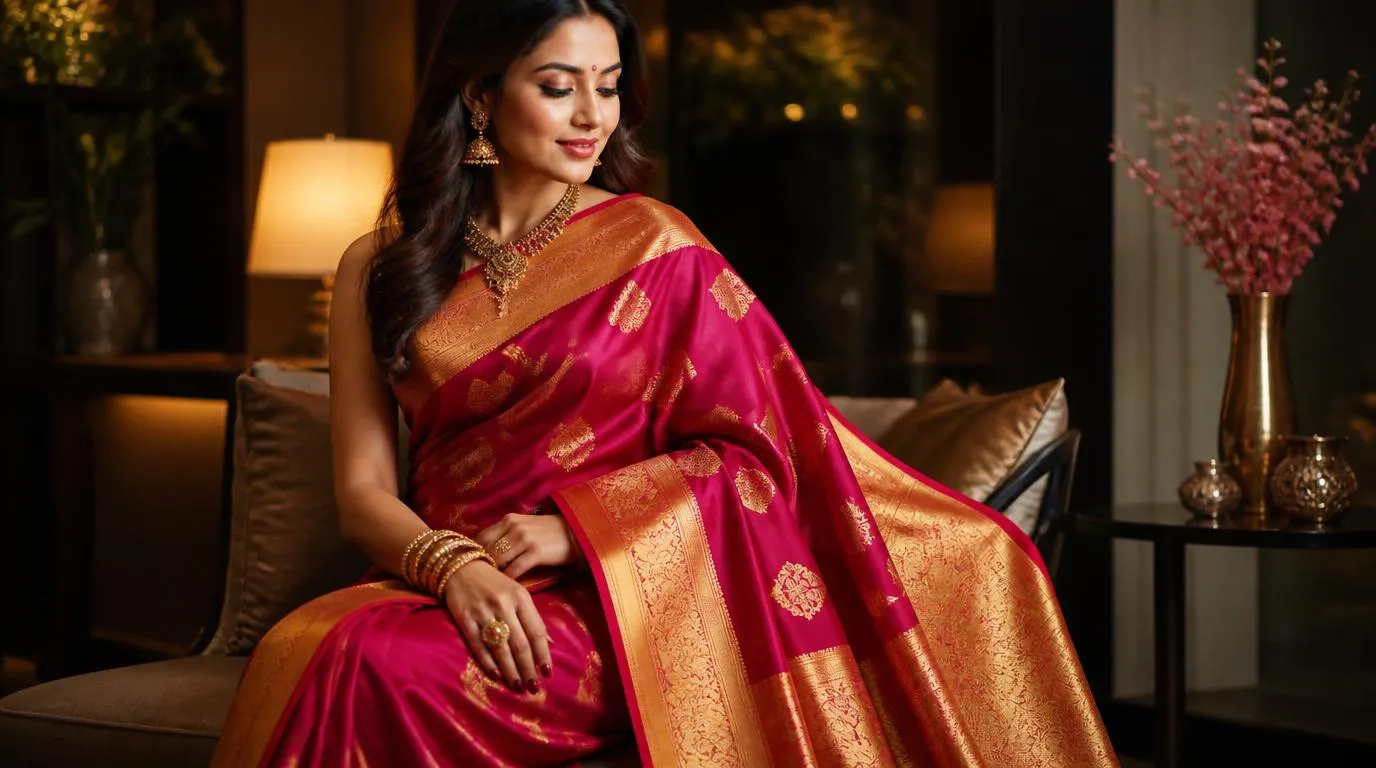 Katan silk saree with woven floral pallu