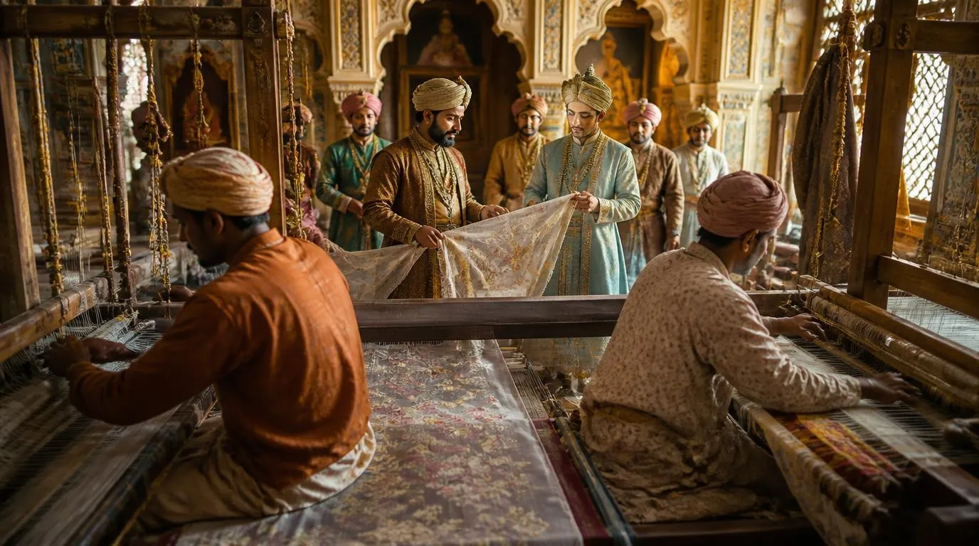 Mughal court scene with Jamdani sarees
