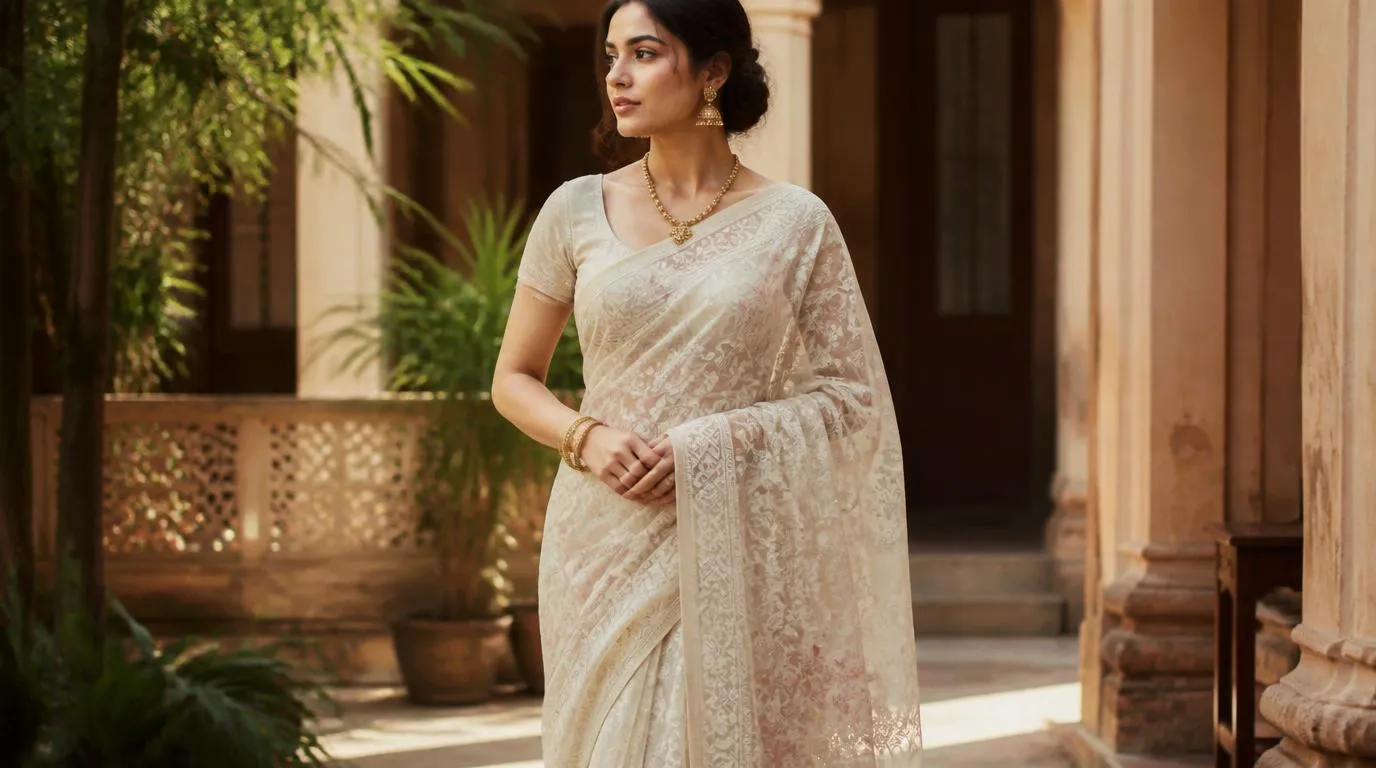 Muslin Jamdani saree with fine translucent weave