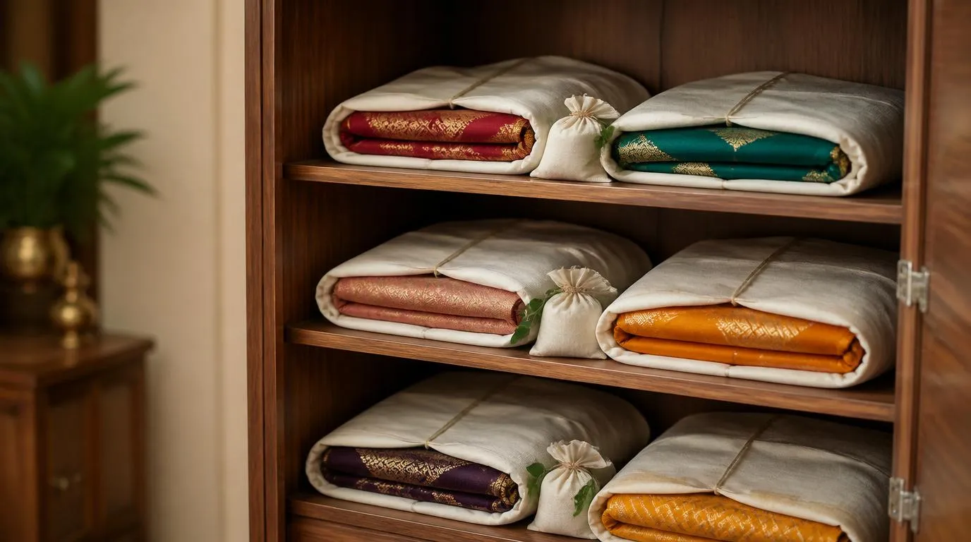 Storing silk sarees with neem leaves and cedar balls