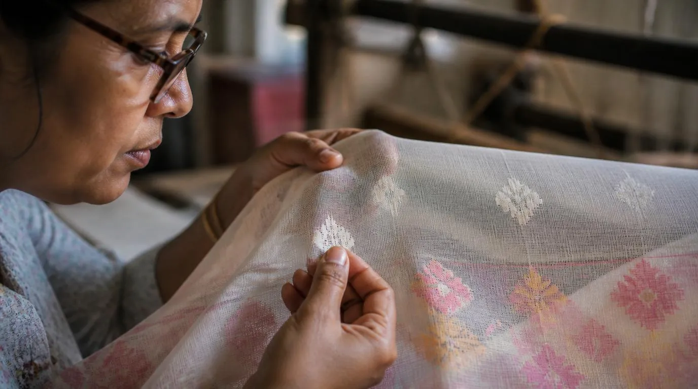 Close-up of handloom irregularities